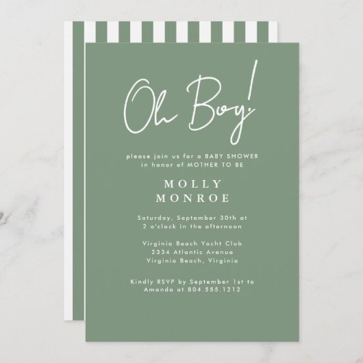 Modern minimalistisch Sage Green Script-Baby showe Kaart (Voorkant / Achterkant)