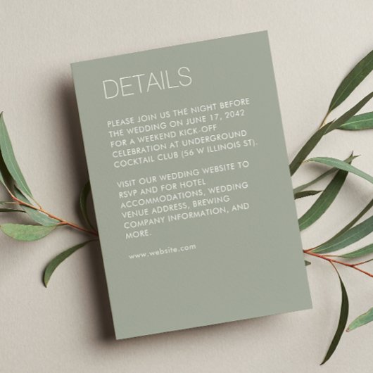 Modern minimalistisch Sage Green Wedding Informatiekaartje