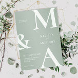 Modern minimalistisch Sage Green Wedding Kaart<br><div class="desc">Moderne minimalistische uitnodiging tot groen huwelijk. Biedt een vettige monogram typografie en een minimaal grafisch ontwerp. Pas tekst aan met alle details van uw speciale dag.</div>