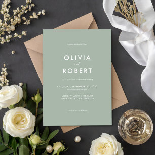 Modern minimalistisch Sage Green Wedding Kaart