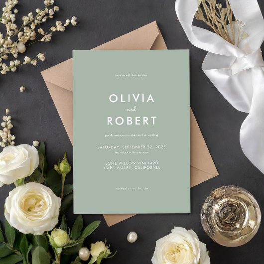 Modern minimalistisch Sage Green Wedding Kaart