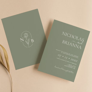 Modern minimalistisch Sage Green Wedding Kaart