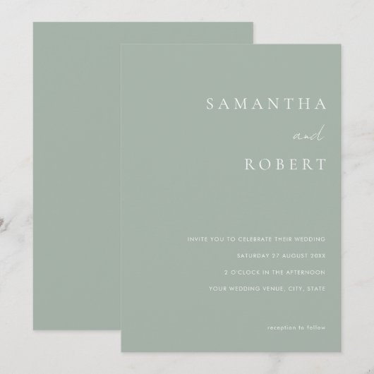 Modern minimalistisch Sage Green Wedding Kaart (Voorkant / Achterkant)