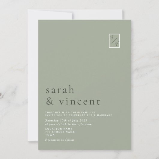 Modern minimalistisch Sage Green Wedding Kaart (Voorkant)