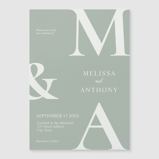 Modern minimalistisch Sage Green Wedding Magnetische Uitnodiging (Voorkant)