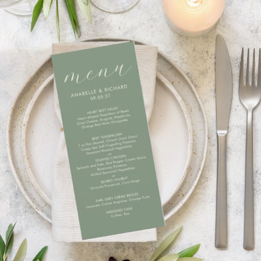 Modern minimalistisch Sage Green Wedding Menu