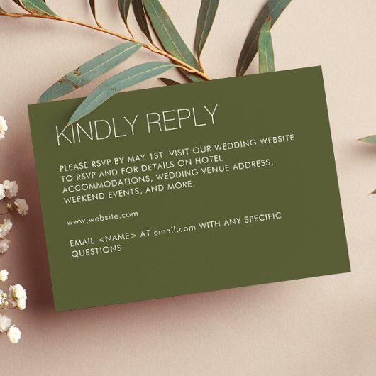 Modern minimalistisch Sage Green Wedding RSVP Kaartje