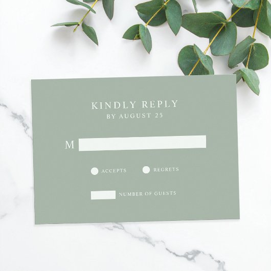 Modern minimalistisch Sage Green Wedding RSVP Kaartje