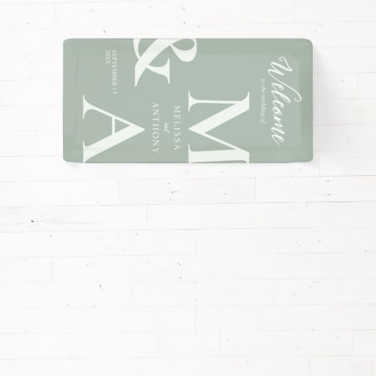 Modern minimalistisch Sage Green Wedding Spandoek (Insitu)
