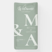 Modern minimalistisch Sage Green Wedding Spandoek (Verticaal)