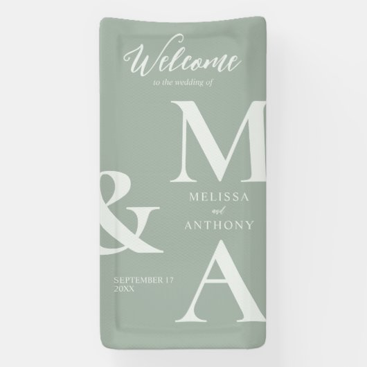 Modern minimalistisch Sage Green Wedding Spandoek (Verticaal)