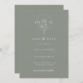 Modern Minimalistisch Sage Groen Bruiloft Monogram Save The Date (Voorkant / Achterkant)