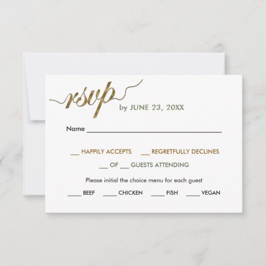 Modern minimalistisch salie groen elegant script g RSVP kaartje (Voorkant)