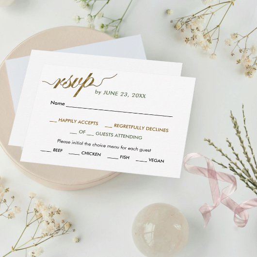 Modern minimalistisch salie groen elegant script g RSVP kaartje