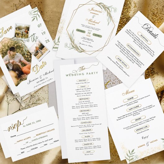 Modern minimalistisch salie groen elegant script g RSVP kaartje