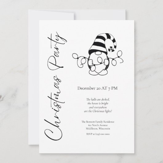 Modern minimalistisch Schattige Gnome kerstfeest Kaart (Voorkant)