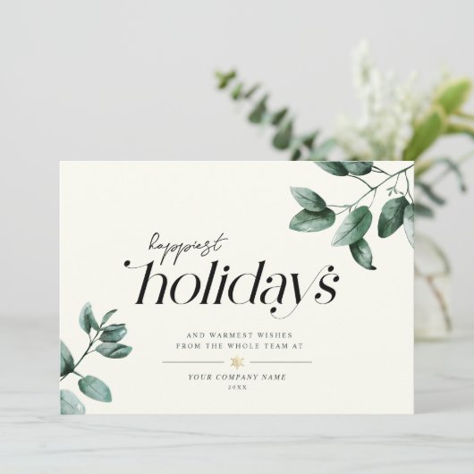 Modern Minimalistisch Schrift Eucalyptus Bedrijfsl Feestdagenkaart (Staand voorkant)