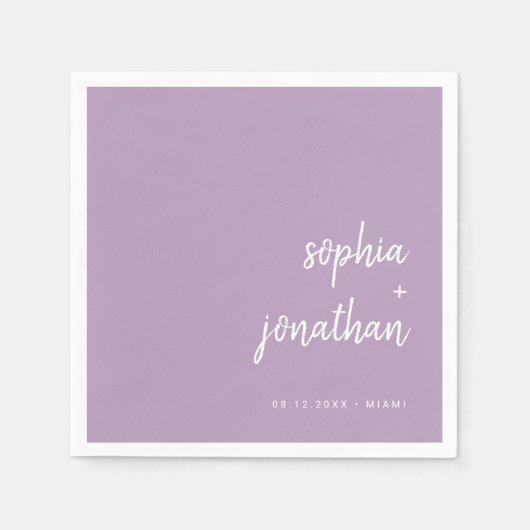 Modern minimalistisch schrift | Lavendel bruiloft Servet (Voorkant)