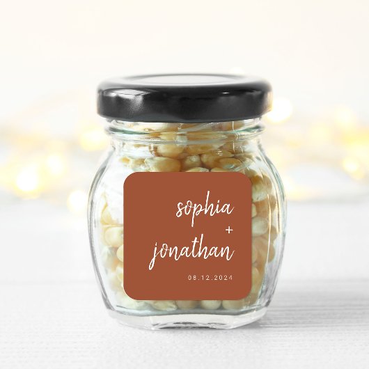 Modern Minimalistisch Schrift Terracotta | Trouwen Vierkante Sticker