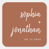 Modern Minimalistisch Schrift Terracotta | Trouwen Vierkante Sticker (Voorkant)