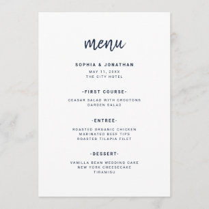 Modern Minimalistisch Schrift Wit en Marineblauw Menu