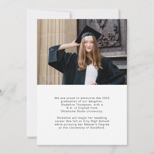 Modern minimalistisch script 2 Foto Afstuderen Aankondiging (Achterkant)