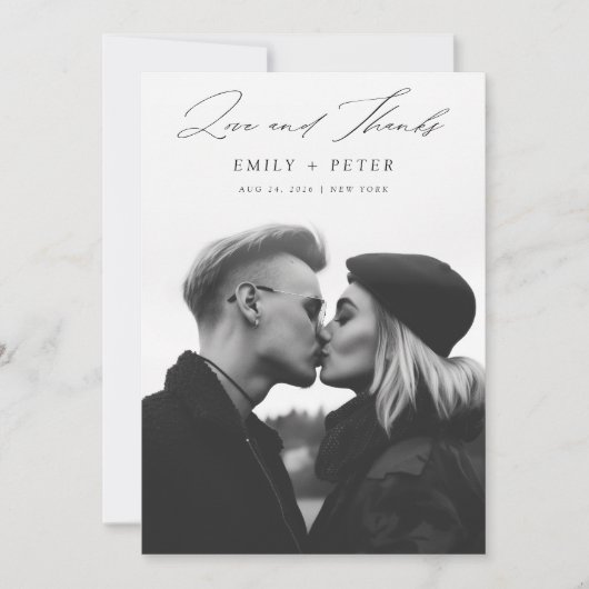 Modern minimalistisch script 2 foto bruiloft bedankkaart (Voorkant)