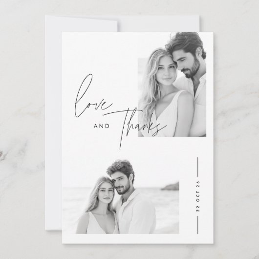 Modern minimalistisch script 2 foto bruiloft bedankkaart (Voorkant)