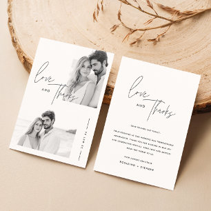Modern minimalistisch script 2 foto bruiloft bedankkaart