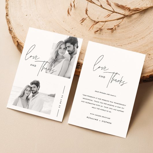 Modern minimalistisch script 2 foto bruiloft bedankkaart