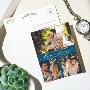 Modern minimalistisch script 3 Photo Collage nieuw Feestdagenkaart