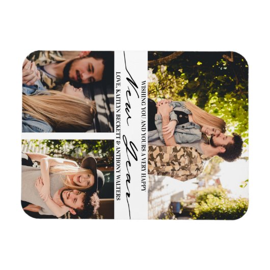 Modern minimalistisch script 3 Photo Collage nieuw Magneet (Horizontaal)