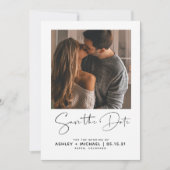 Modern minimalistisch script 4 foto Verloving Save The Date (Voorkant)