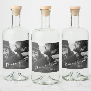 Modern minimalistisch script Aangepaste foto-bruil Likeurfles Etiket