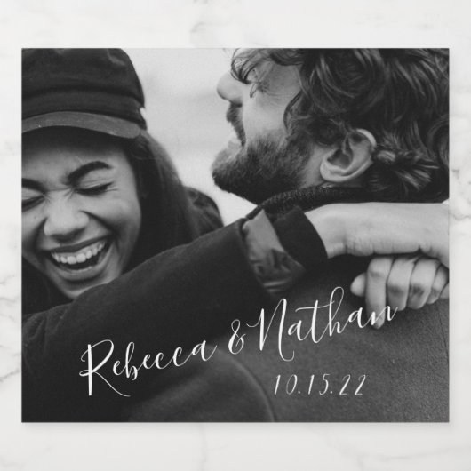 Modern minimalistisch script Aangepaste foto-bruil Likeurfles Etiket (Enkel label)