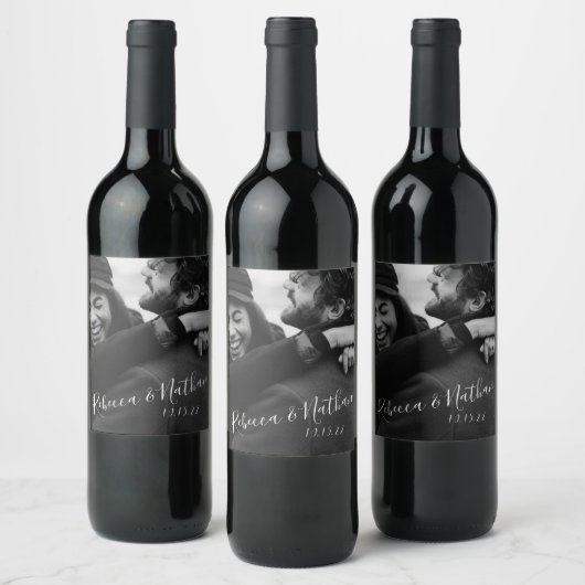 Modern minimalistisch script Aangepaste foto-bruil Wijn Etiket (Flessen)
