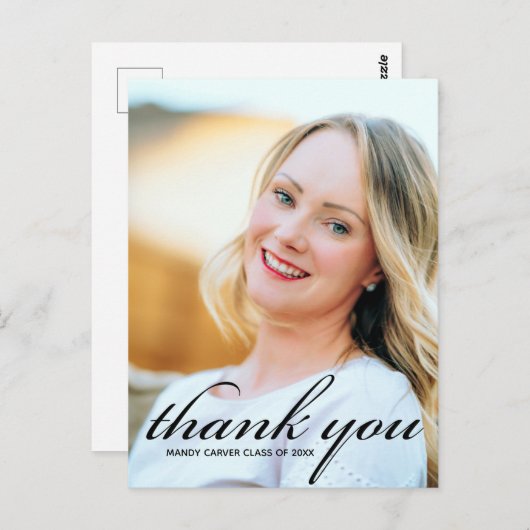 Modern minimalistisch script Afstuderen Foto bedan Briefkaart (Voorkant / Achterkant)