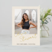 Modern minimalistisch script Afstuderen foto goud Folie Feestdagenkaart (Staand Voorkant)