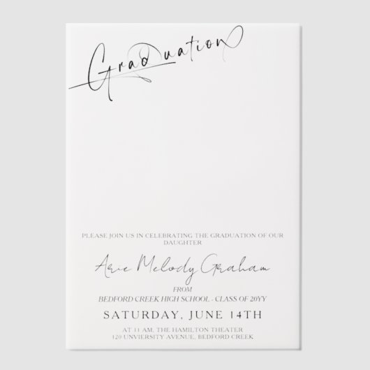 Modern minimalistisch script afstuderen uitnodigin vellum uitnodigingen (Voorkant)