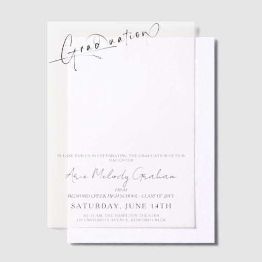 Modern minimalistisch script afstuderen uitnodigin vellum uitnodigingen (Offset)