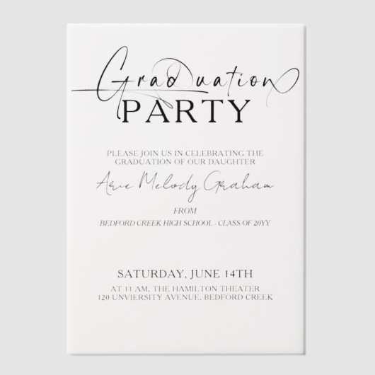 Modern minimalistisch script afstuderen uitnodigin vellum uitnodigingen (Voorkant)