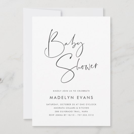 Modern minimalistisch script Alles in één Baby sho Kaart (Voorkant)