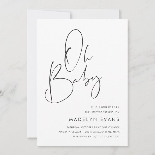 Modern minimalistisch script Alles in één Baby sho Kaart (Voorkant)