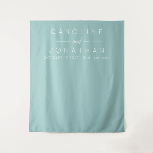 Modern Minimalistisch Script Aqua Aangepast Huweli Wandkleed (Voorkant)