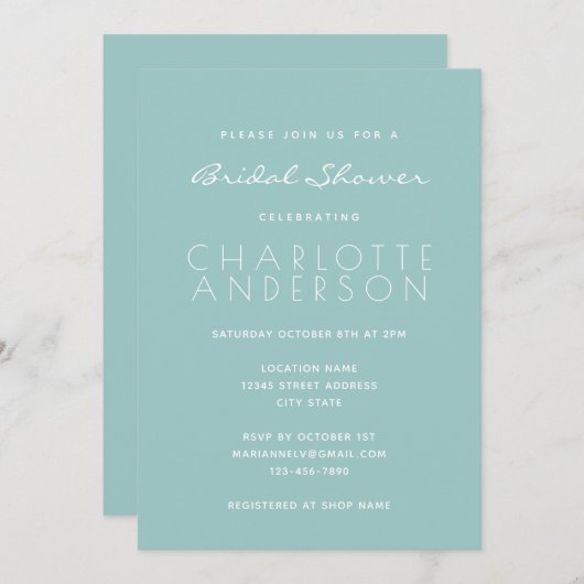 Modern minimalistisch Script Aqua Vrijgezellenfees Kaart (Voorkant / Achterkant)