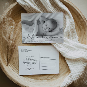 Modern minimalistisch script Baby shower bedankt u Briefkaart