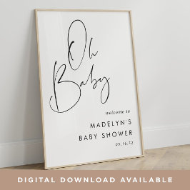Modern minimalistisch script Baby shower welkomstb Poster