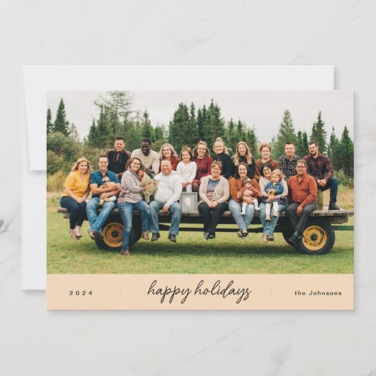 Modern minimalistisch script beige kerst feestdagenkaart (Voorkant)