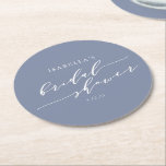 Modern minimalistisch script blauw Vrijgezellenfee Ronde Kartonnen Onderzetter<br><div class="desc">Gepersonaliseerd Minimalistisch Manuscript dat het Onderzetter van het Papier van het Vrijgezellenfeest in Grayish Blauw laat doorschemeren</div>