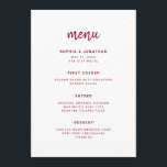 Modern minimalistisch script | Bourgogne bruiloft Menu<br><div class="desc">Deze elegante,  minimalistische trouwmenukaart is uitgerust met een moderne,  bogundy script-typografie en schone,  sans serif tekst voor een eenvoudig en stijlvol ontwerp waar u van houdt.</div>